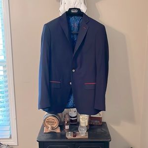 40R Talia Navy Blazer w/ pastel ceramic buttons and paisley lining